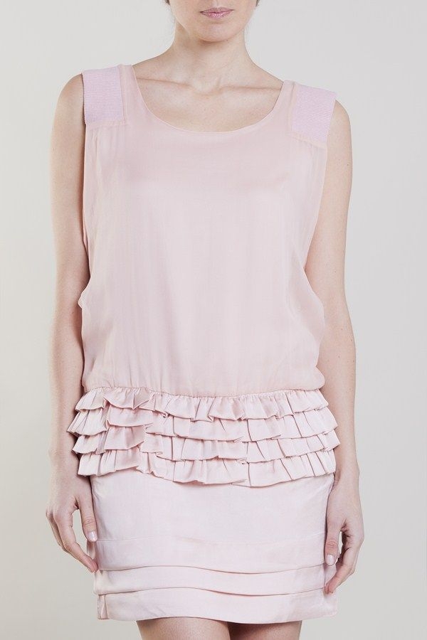 vestido gasa rosa palo RP modelo